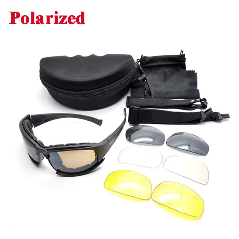 X7 C5 Tactical Sport Polarized Glasses Shooting Airsoft Hunting Safety Glasses Hiking Sunglasses 4 Lens