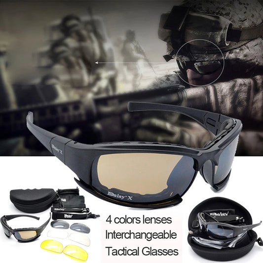 X7 C5 Tactical Sport Polarized Glasses Shooting Airsoft Hunting Safety Glasses Hiking Sunglasses 4 Lens