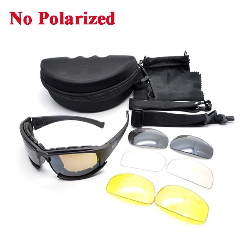 X7 C5 Tactical Sport Polarized Glasses Shooting Airsoft Hunting Safety Glasses Hiking Sunglasses 4 Lens