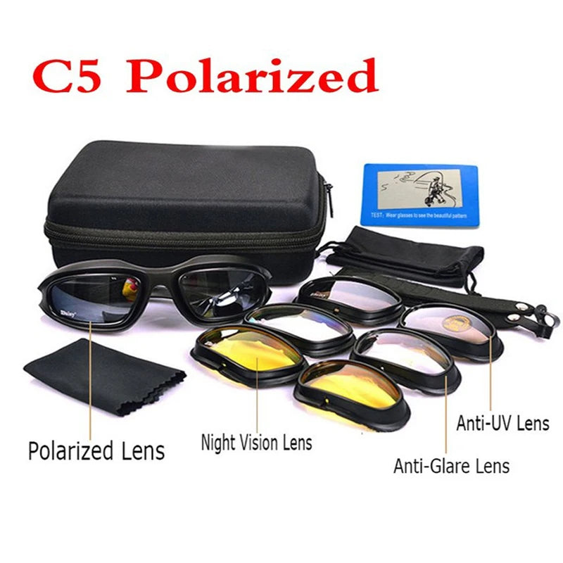 X7 C5 Tactical Sport Polarized Glasses Shooting Airsoft Hunting Safety Glasses Hiking Sunglasses 4 Lens